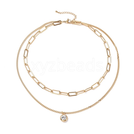 PVD Vacuum Plating 304 Stainless Steel Double Chains Multi Layered Necklace with Crystal Rhinestone Charm for Women STAS-E155-21G-1