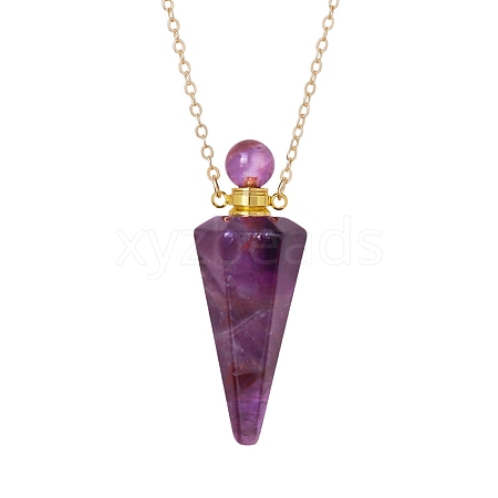 Natural Amethyst Faceted Cone Perfume Bottle Pendant Necklace PW-WG8F691-02-1