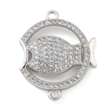 Rack Plating Brass Micro Pave Clear Cubic Zirconia Fish Connector Charms kk-A234-46P-1