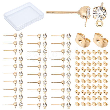 CREATCABIN 60Pcs Brass Cubic Zirconia Stud Earring Findings KK-CN0001-43-1