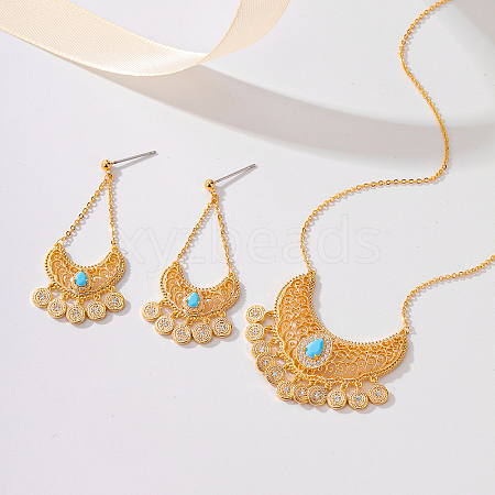 Brass Micro Pave Clear Cubic Zirconia Moon Pendant Necklaces & Stud Earrings Sets for Women TA3660-1