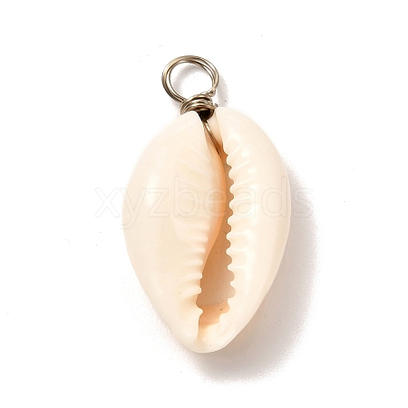 Natural Cowrie Shell Pendants X-PALLOY-JF00940-02-1