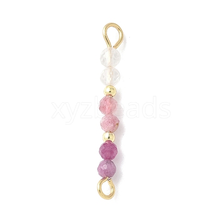 Faceted Round Natural Quartz Crystal & Ruby & Pink Tourmaline Beaded Connector Charms PALLOY-JF03530-09-1