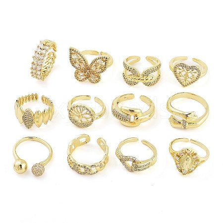 Rack Plating Brass Micro Pave Cubic Zirconia Finger Ring RJEW-C080-01C-G-1