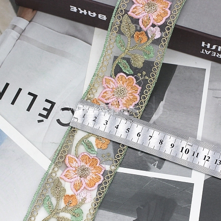 15 Yards Polyester Embroidery Flower Ribbon PW-WG53261-01-1
