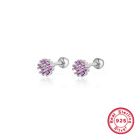 Anti-Tarnish Rhodium Plated Platinum 925 Sterling Silver Flower Stud Earrings TL5591-2-1