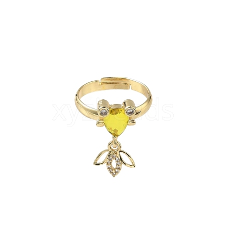 Brass Micro Pave Cubic Zirconia Adjustable Finger Rings for Women RJEW-K307-01G-23-1