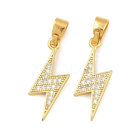Lightning Bolt Brass Micro Pave Cubic Zirconia Pendants KK-K109-26G-1