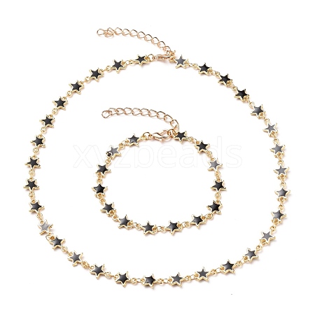Alloy Enamel Star Link Chain Bracelets & Necklaces Jewelry Sets X-SJEW-JS01140-1