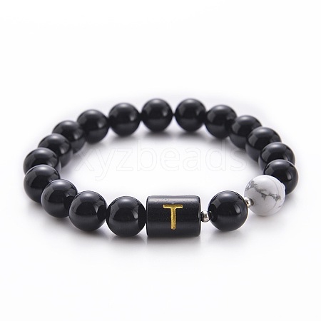 10MM Natural Black Onyx(Dyed & Heated) and Howlite Beaded Stretch Bracelets RH2290-20-1