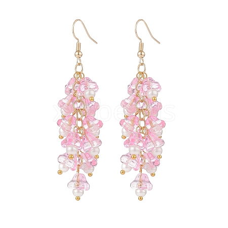 Trumpet Flower Shape Glass & Imitation Pearl Beaded Dangle Earrings EJEW-JE05100-02-1