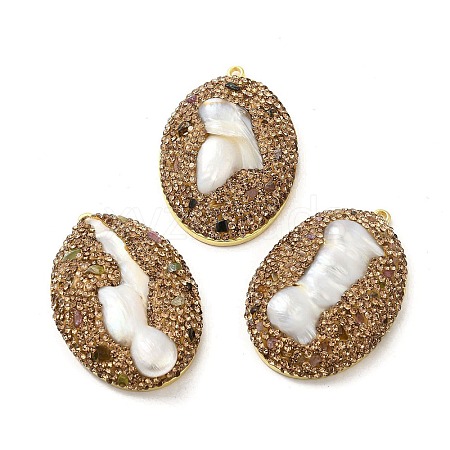 Brass Pave Rhinestone Pendants KK-K362-03G-1