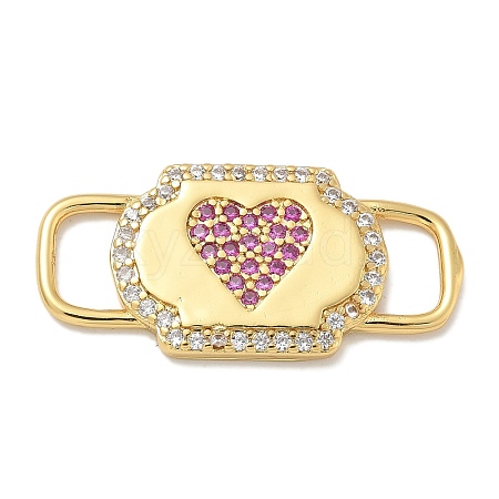 Rack Plating Brass Micro Pave Clear & Orchid Cubic Zirconia Heart Mask Connector Charms KK-L224-065G-1