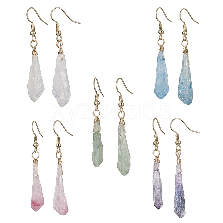 Dyed Natural Quartz Crystal Dangle Earrings EJEW-JE05487-1