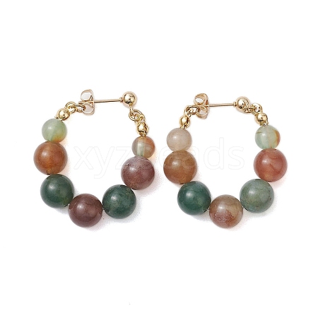 Natural Agate Beaded Hoop Earrings EJEW-JE05880-1