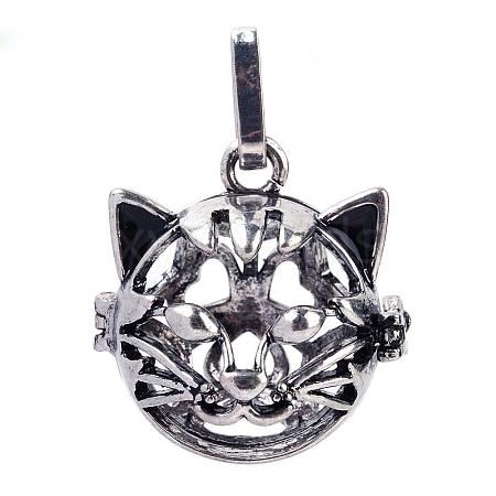 Rack Plating Brass Cage Hollow Kitten Pendants KK-S751-003AS-1