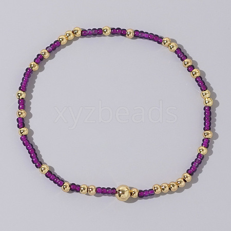 Bohemian Style Brass Beads & Glass Seed Beads Stretch Handmade Bracelets for Women MN4991-5-1