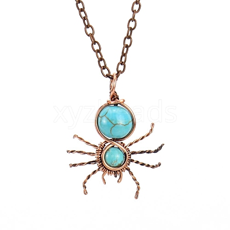 Synthetic Turquoise Spider Pendant Necklaces PW-WG57689-09-1