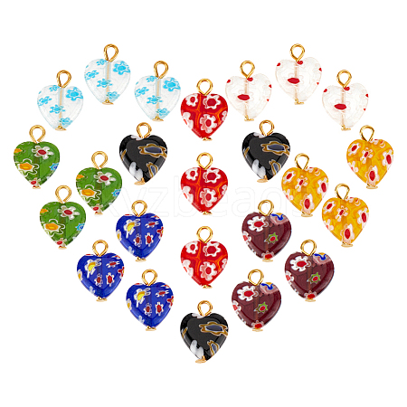 24Pcs 8 Colors Millefiori Glass Pendants PALLOY-PH01845-1