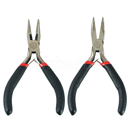 2Pcs 2 Styles Carbon Steel Chain Nose Pliers for Jewelry Making Supplies TOOL-TADJ0001-07-1