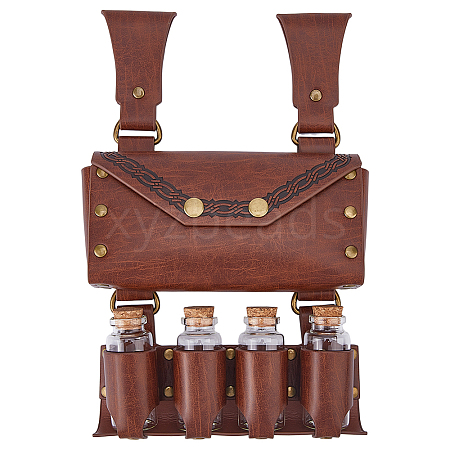 Rectangle PU Leather Medieval Waist Belt Bag with Belt and 4 Glass Potion Bottles AJEW-WH0752-296B-1