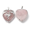 Natural Rose Quartz Heart Pendant Rhinestone Settings G-K339-01P-04-2