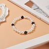 Natural Black Onyx Cross & ABS Plastic Imitation Pearl Beaded Stretch Bracelet for Women BJEW-JB09219-4