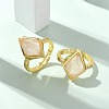 Rhombus Natural Rose Quartz Finger Rings RJEW-B113-01G-06-1