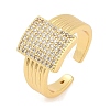 Brass Micro Pave Clear Cubic Zirconia Open Cuff Rings for Women RJEW-M026-02G-03-4