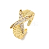 Brass Micro Pave Clear Cubic Zirconia Cuff Rings for Women RJEW-U043-08G-4