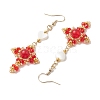 Natural Mixed Stone & Glass Seed Beads Dangle Earrings for Women EJEW-MZ00213-01-4