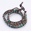 Two Loops Natural African Turquoise(Jasper) Wrap Bracelets BJEW-JB03285-02-1