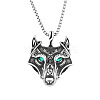 304 Stainless Steel Rhinestone Viking Wolf Head Pendant Necklaces FS-WGCFA8E-03-1