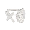 304 Stainless Steel Starfish & Shell Open Cuff Rings for Women LS-RJEW-C095-09P-2