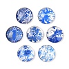 Blue and White Floral Printed Glass Cabochons X-GGLA-A002-14mm-XX-1