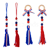 Crafans 4Pcs 2 Style Independence Day Theme Wooden Ring & Woolen Yarn Tassels Pendant Decorations HJEW-CF0001-20-1