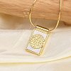 Brass Pave Shell Rectangle Saint Benedict Medal Cross Pendants Necklaces for Women NJEW-Z053-01G-02-1