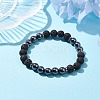 8mm Round Synthetic Non-Magnetic Hematite & Natural Lava Rock Beaded Stretch Bracelets for Women Men BJEW-JB10533-04-2