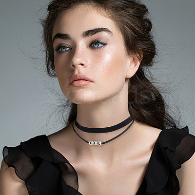 4Pcs 2Styles Alloy Round & Black Velvet Double Layer Choker Necklaces NJEW-WH20002-11A-1