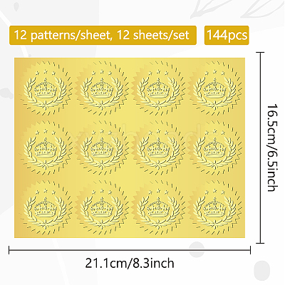12 Sheets Self Adhesive Gold Foil Embossed Stickers DIY-WH0451-020-1