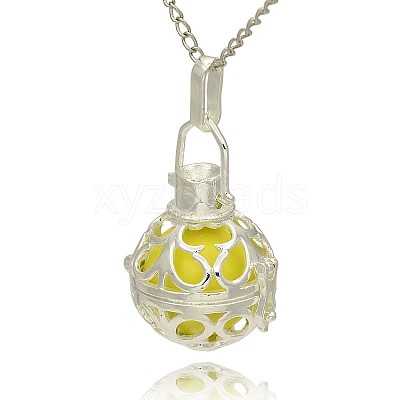 Silver Color Plated Brass Hollow Round Cage Pendants KK-J235-10S-1