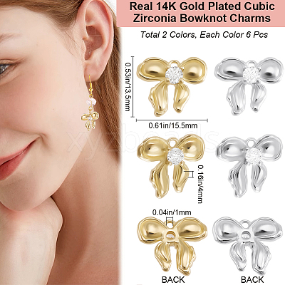 12Pcs 2 Colors Brass Micro Pave Clear Cubic Zirconia Pendants KK-BBC0015-63-1