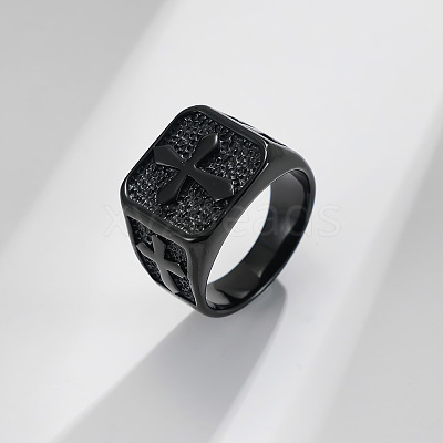 Square with Cross Pattern 304 Stainless Steel Finger Rings for Men FS-WGAC6B1-10-1