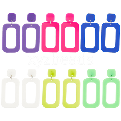 6 Pairs 6 Style Hollow Out Rectangle Acrylic Dangle Stud Earrings EJEW-AN0001-59-1