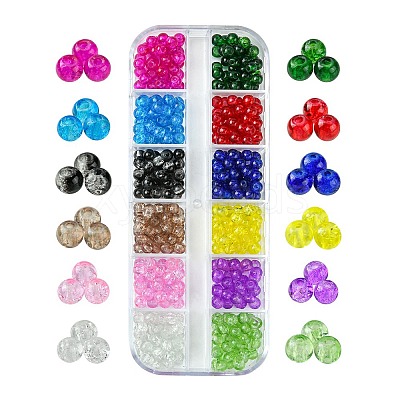 12 Colors Transparent Baking Paint Crackle Glass Beads CCG-FS0001-02B-1