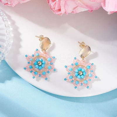 Handmade Glass Seed Beads Flower Dangle Stud Earrings EJEW-MZ00570-02-1