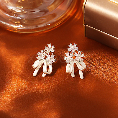 Brass & Clear Cubic Zirconia Stud Earrings WG312C6-02-1