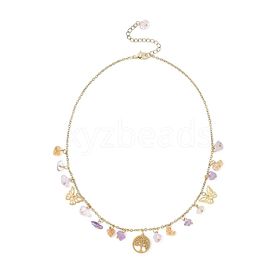 304 Stainless Steel Tree of Life and Nuggets Natural Ametrine Pendant Bib Necklaces for Women NJEW-JN05665-1