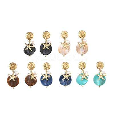 304 Stainless Steel & Acrylic & Natural Pearl Stud Dangle Earrings EJEW-JE07446-02-1
