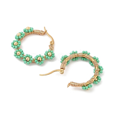 PVD Vacuum Plating 304 Stainless Steel Flower Hoop Earrings EJEW-U017-01G-02-1